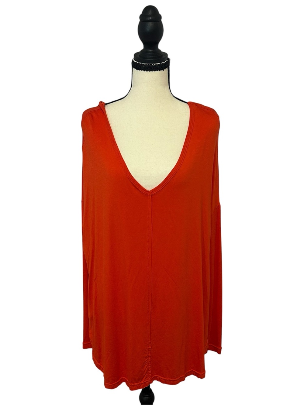 Free People V-Neck Moonshine Oversized Long Sleeve Tunic Love Glare Red Sz S